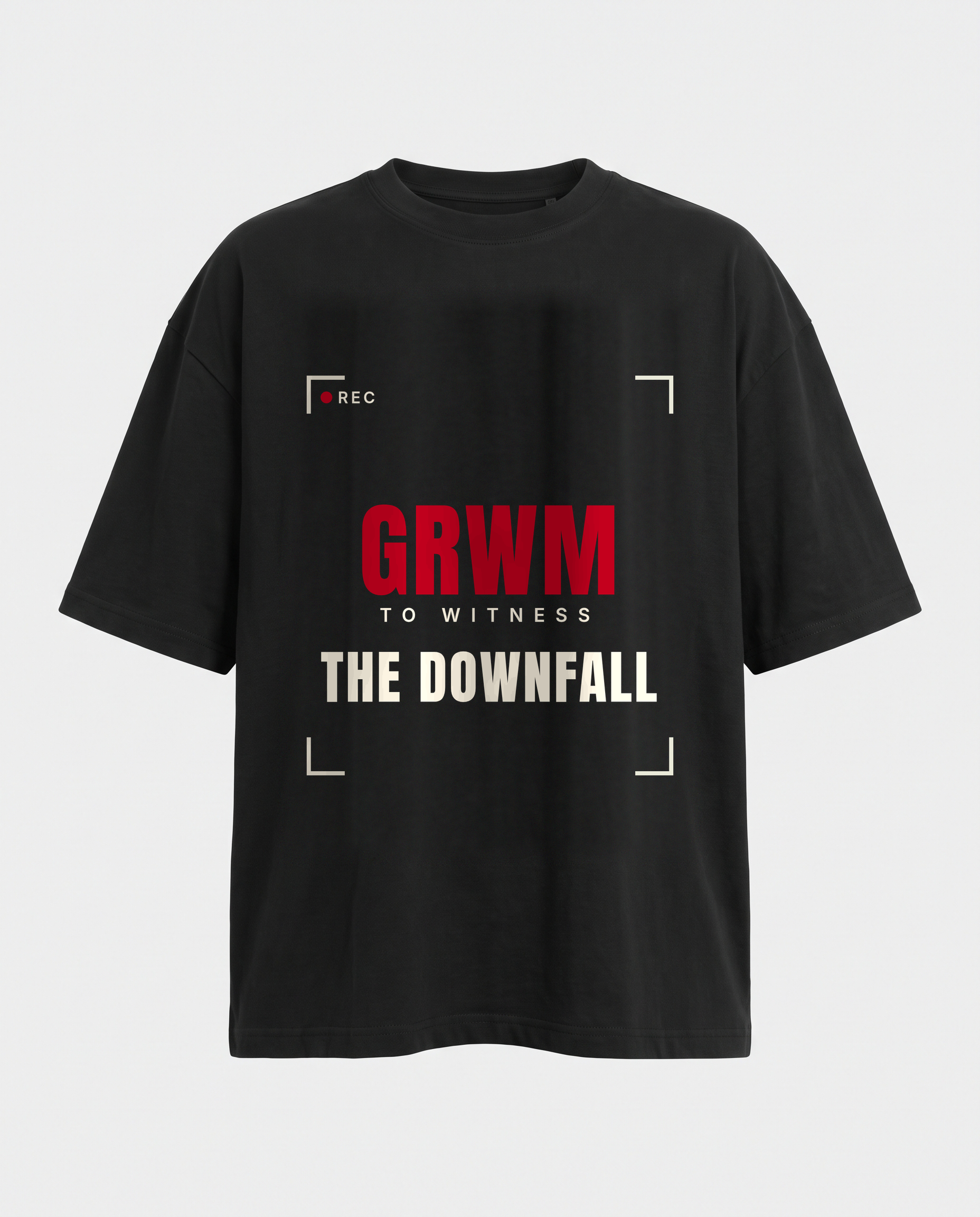 GRWM The Downfall oversized black tee front