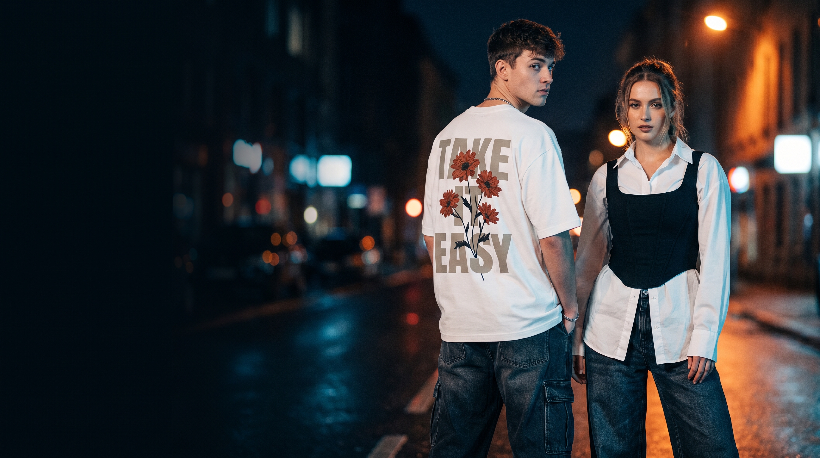 Notre Diem hero — Take It Easy drop, night street editorial